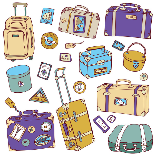 Vintage Koffer Set. Illustration des Reisevektors. - Vektor, Bild