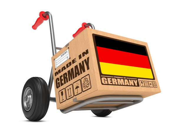 Made in Germany - Cardboard Box on Hand Truck. - Photo, Image