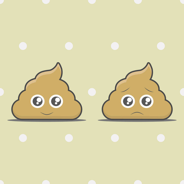 happy poop and unhappy poop cartoon object on brown background, vector illustration - Vector, Image