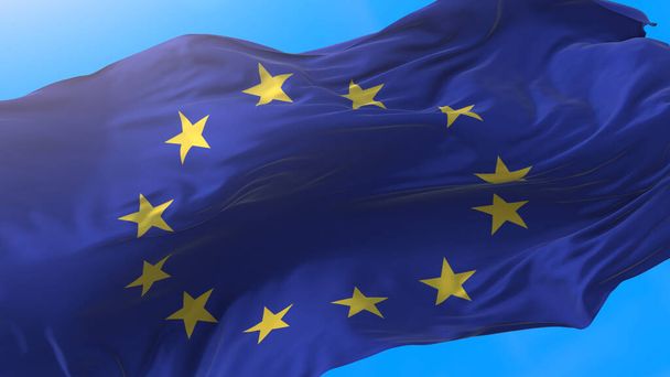 Флаг Европы, размахивающий ветром на фоне реалистической Европы. ЕС или фон ЕС
  - Фото, изображение