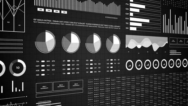 Statisztika, pénzügyi piaci adatok, elemzés és jelentések, számok és grafikonok. 3D-s infografika. - Fotó, kép