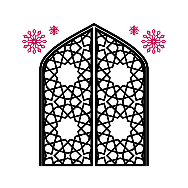 彫刻、伝統的なイスラムの装飾とゲートを閉じます。白い背景の上に隔離された。ベクターイラスト. - ベクター画像