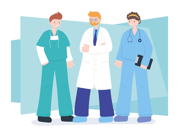 doctors and nurses, team professional physicians nurses staff, medical people characters - Vector, Image
