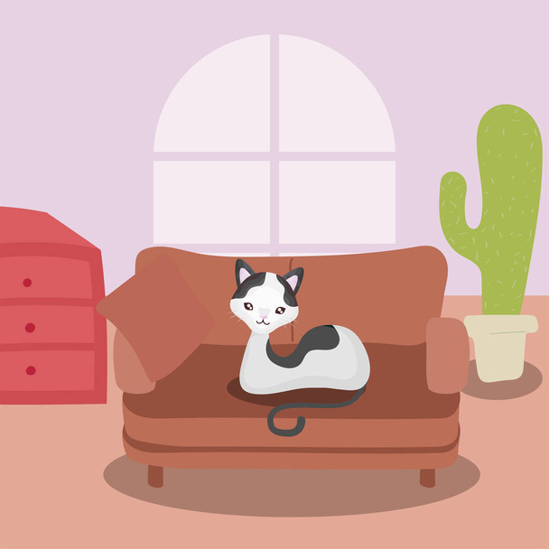 aranyos macska a nappaliban - Vektor, kép