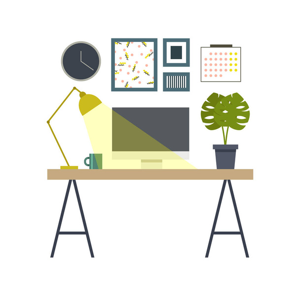 werk vanuit huis, home office vector kleur illustratie - Vector, afbeelding