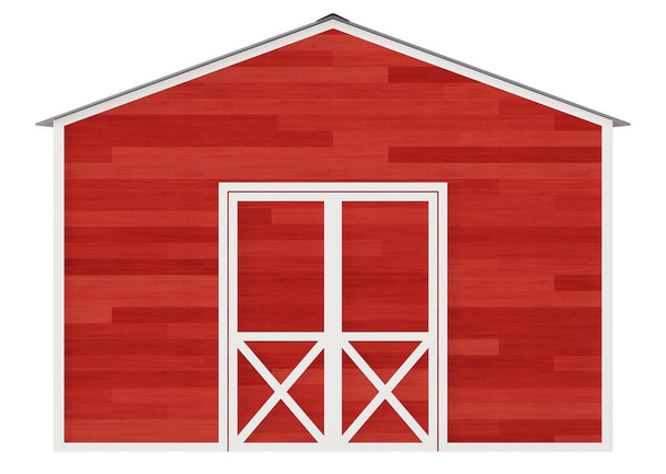 Red barn on a white background. Clipping path included. 3D rendering. - Photo, Image