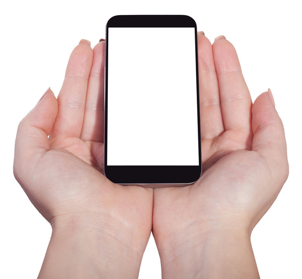 Smartphone em mãos femininas, isolado
 - Foto, Imagem