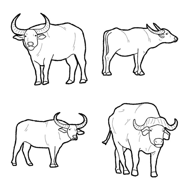 Buffalo Vector Illustration Hand Drawn Animal Cartoon Art - Vector, Image