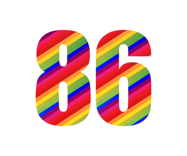 86 Ziffer im Regenbogen-Stil Ziffer. Bunte sechsundachtzig Zahlen Vektor Illustration Design isoliert auf weißem Hintergrund. - Vektor, Bild