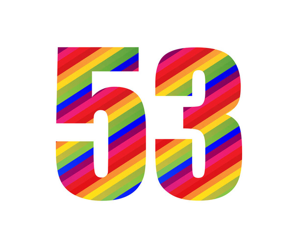 53 Αριθμός Rainbow Style Αριθμητικό ψηφίο. Πολύχρωμο πενήντα τρία Αριθμός Διάνυσμα Σχεδιασμός Εικονογράφησης Απομονωμένο σε λευκό φόντο. - Διάνυσμα, εικόνα