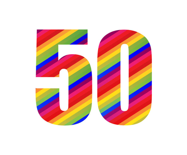 50 Number Rainbow Style Numeral Digit. Barevné padesát číslo vektorové ilustrace Design izolované na bílém pozadí. - Vektor, obrázek