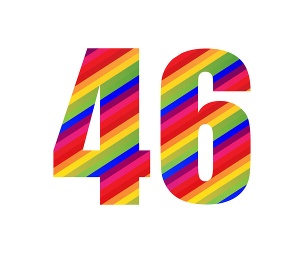 Numero 46 Rainbow Style Numeral Digit. Värikäs neljäkymmentäkuusi numero vektori kuvituksen suunnittelu eristetty valkoisella taustalla
. - Vektori, kuva