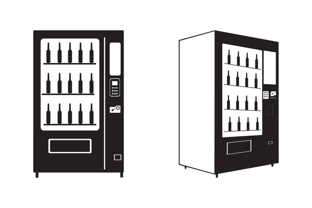 Coffret distributeur automatique de boissons. Noir et blanc. Vue frontale et latérale isolée sur fond blanc. Vecteur EPS
 - Vecteur, image