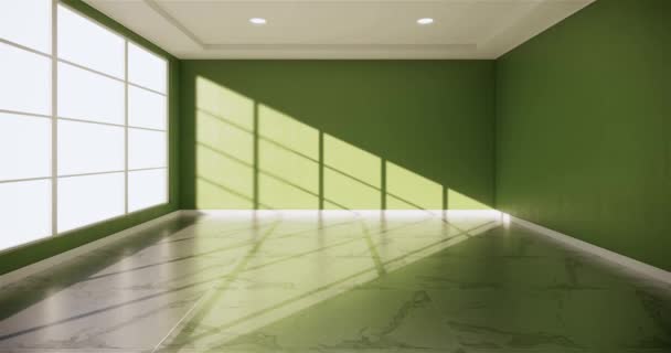 Pusty pokój biały wystrój wnętrz na drewnianej podłogi projektowania wnętrz. Renderowanie 3D - Materiał filmowy, wideo
