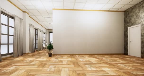 Leerer Raum weißer Innenausbau auf Holzboden Innenausstattung. 3D-Rendering - Filmmaterial, Video
