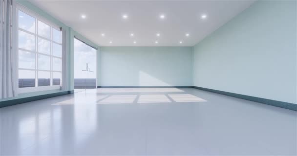 Prázdný pokoj bílý design interiéru na dřevěné podlaze designu interiéru. 3D vykreslování - Záběry, video