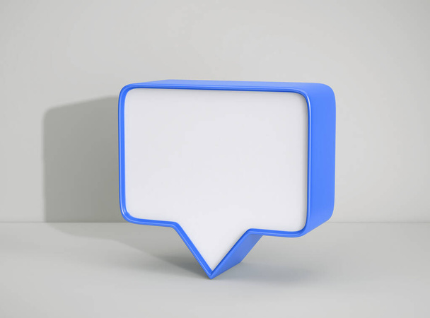 Social media notification icon, blue bubble speech on gray background. 3D rendering - Photo, Image