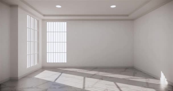 Üres szoba fehér belsőépítészet fa padló belsőépítészet. 3D renderelés - Felvétel, videó