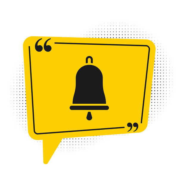 Black Ringing bell icon isolated on white background. Alarm symbol, service bell, handbell sign, notification symbol. Yellow speech bubble symbol. Vector Illustration - ベクター画像