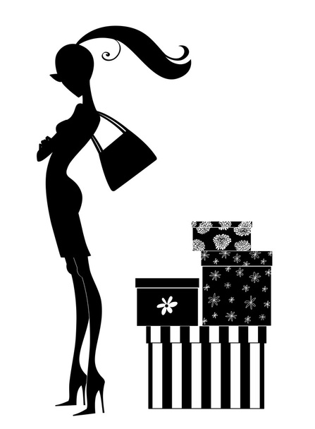Silhouette einer schicken jungen Frau beim Einkaufen - Foto, Bild