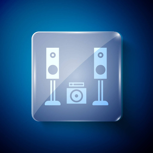 White Home стерео с двумя колонки с значком изолированы на синем фоне. Музыкальная система. Квадратные стекла. Векторная миграция
 - Вектор,изображение