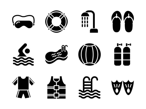 Swim Icon Set mit Glyphen-Stil. Für jeden Zweck geeignet. - Vektor, Bild