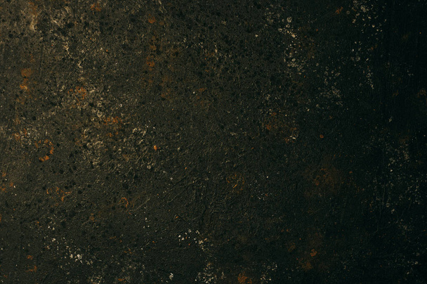 Old black color painted concrete with black scuffed rustic background and rust, horizontal orientation, top view. Copy space - Foto, immagini