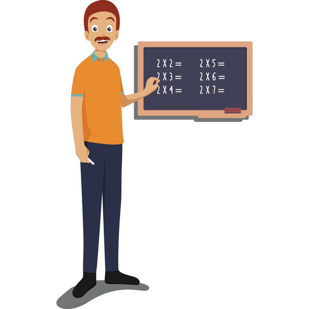 Ein männlicher Lehrer, der Mathematik lehrt, mit Hilfe einer Tafel zur Erläuterung - Foto, Bild