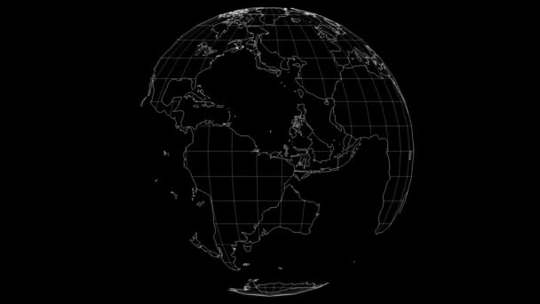 wire-frame earth map rotating slowly in the seamless loop with black isolated background - Footage, Video