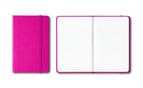 Pink closed and open lined notebooks mockup isolated on white - Фото, изображение