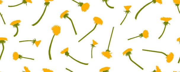Yellow dandelions flowers, seamless pattern. Vector illustration. - Vector, afbeelding