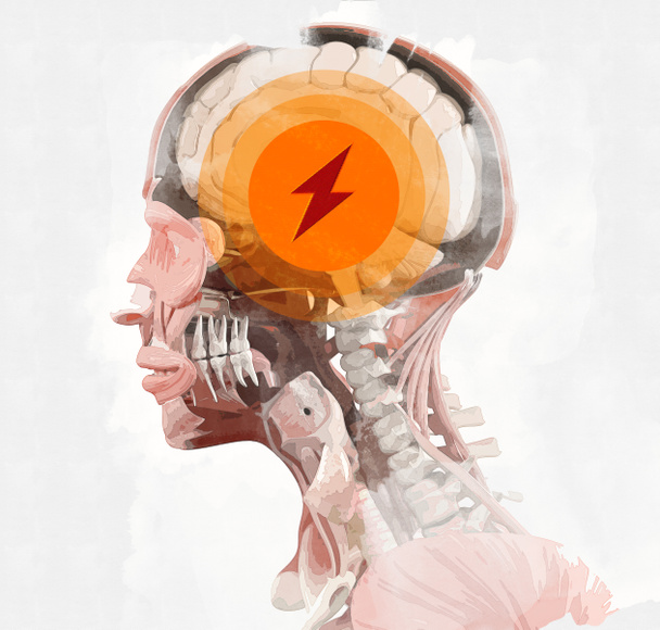 Stress, un grafico di una testa umana con un fulmine, che mostra stress
. - Foto, immagini