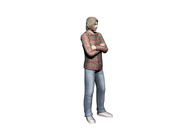 молодий стрункий чоловік у сорочці та джинсах
 - Фото, зображення