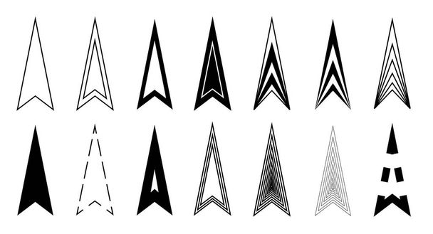 Arrows set icon triangle black. Original design with variations, arrowhead icons for web application and graphics. - Vector, Image