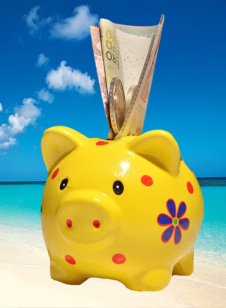 piggy bank on a background of the sea - Photo, Image