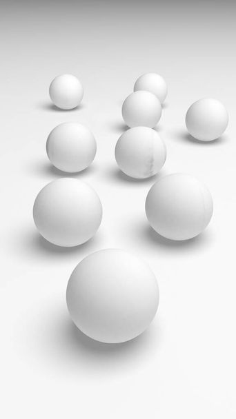 White abstract background. Set of white balls isolated on white backdrop. 3D illustration - Fotoğraf, Görsel