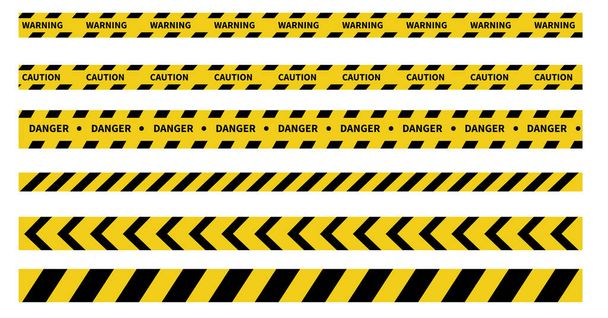 Voorzichtigheid en gevarenbanden. Waarschuwingstape. Zwarte en gele streep. Vectorillustratie - Vector, afbeelding