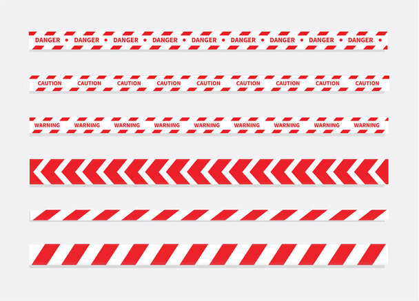 Cintas de precaución y peligro. Cinta de advertencia. Línea roja y blanca a rayas. Ilustración vectorial
 - Vector, imagen