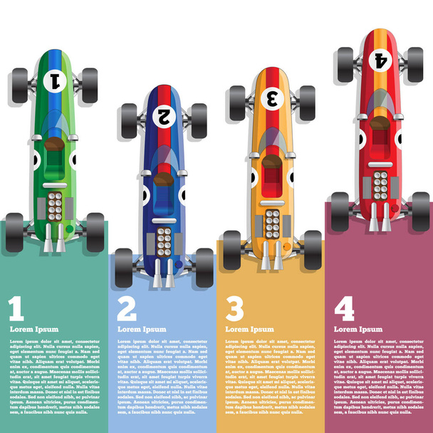 Retro racing cars. View from above. The template for the presentation. Vector illustration.  - Вектор, зображення