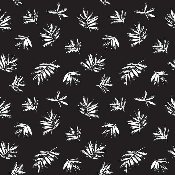 Fond de motif botanique sans couture Tropical Leaf noir et blanc adapté aux impressions de mode, graphiques, arrière-plans et métiers - Vecteur, image