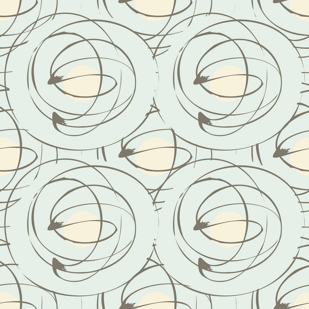 Scribbled ink line circle vector seamless pattern background. Retro brush stroke swirls pastel blue backdrop. Monochrome geometric repeat. All over print for mid century style concept, fabric. - Vector, Image