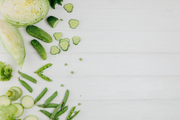 Food photography. Green vegetables on a white background.  - Zdjęcie, obraz