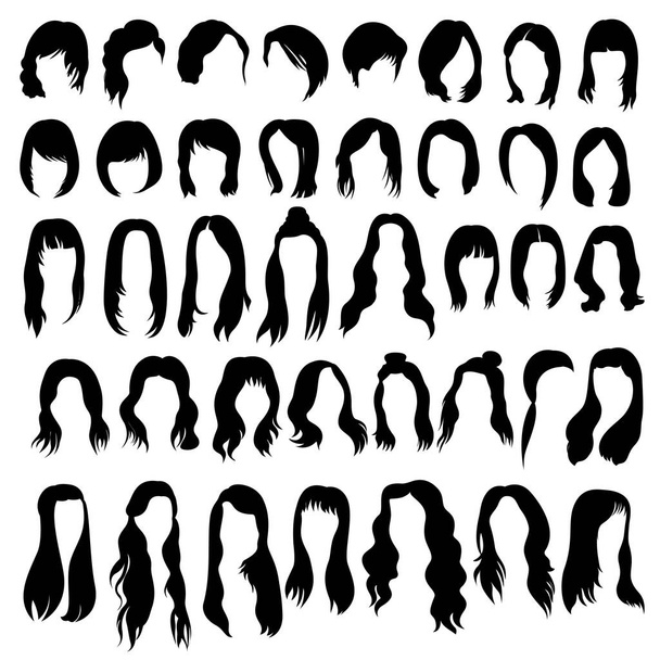 白い背景に女性の髪型やヘアカットの大規模なセット - ベクター画像