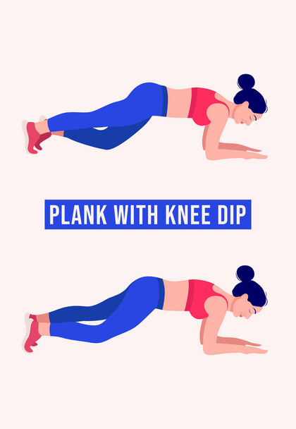 Girl doing Plank with Knee Dip exercise, Woman workout fitness, aerobic and exercises. Vector Illustration. - Vector, Image