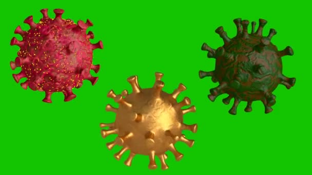 3 różne wirusy Corona. Covid-19 3D ilustracji medycznej przyczyna wirusa korony za niebezpieczną grypę i pandemię. Globalne rozprzestrzenianie się niebezpiecznej infekcji.  - Materiał filmowy, wideo
