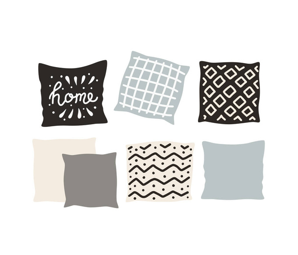 Beautiful pillows on a white background. Hand drawn vector. - Vector, Image
