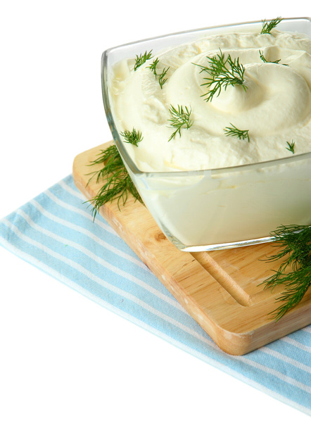 Sour cream in bowl close-up - Fotó, kép