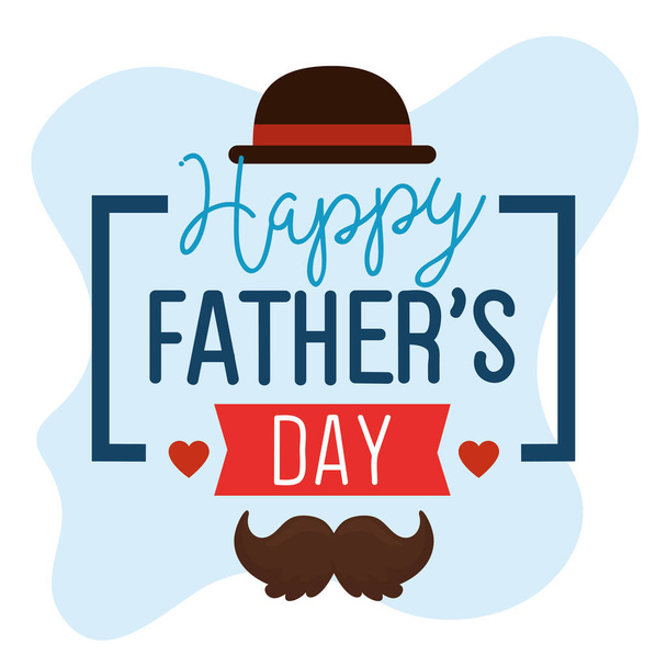 happy fathers day card with hat elegant and moustache - Vector, Image