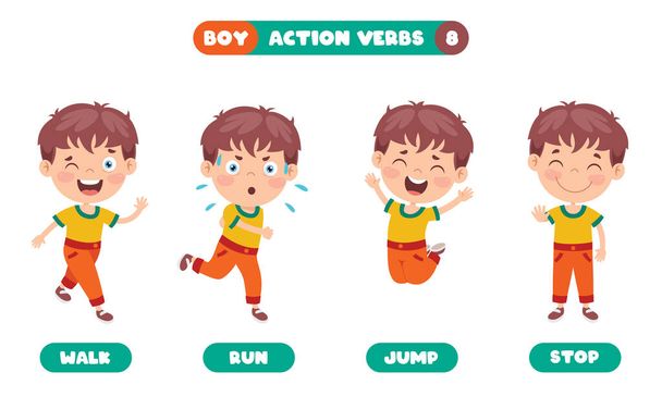 Verbos de acción para niños Educación
 - Vector, imagen