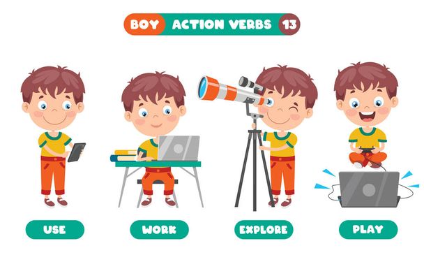 Action Verbs For Children Education - Vector, Image